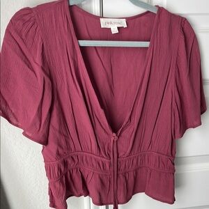 Pink Rose Puff Sleeve Crop Top in Pink